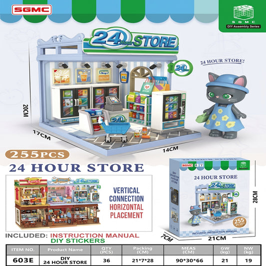 255 Piece DIY 24 Hour Store Miniature Assembly Set Blue