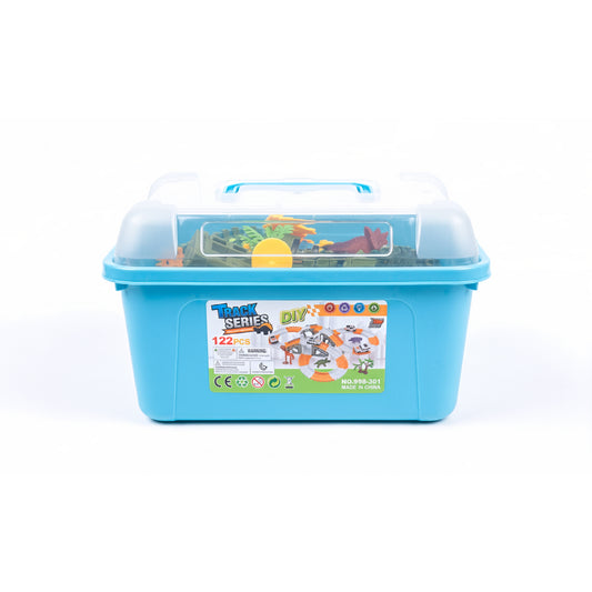 122 Piece DIY Track Set with Car in Storage Box Blue