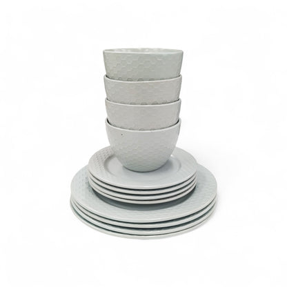 Kitchen Life 12 Piece Honeycomb Dinner Set Light Grey
