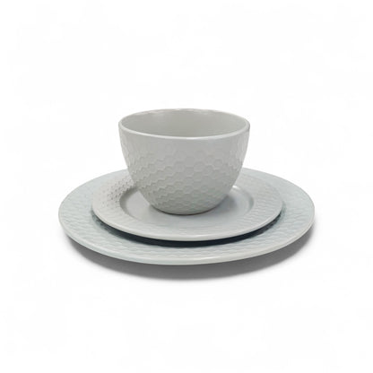 Kitchen Life 12 Piece Honeycomb Dinner Set Light Grey