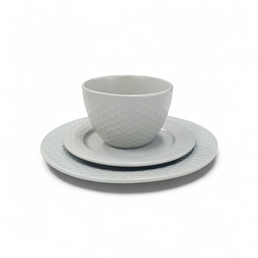Kitchen Life 12 Piece Honeycomb Dinner Set Light Grey