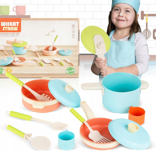 12 Piece Wheat Straw Kitchen Cookware Play Set Pastel