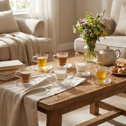 12 Piece Cup & Saucer Set Clear