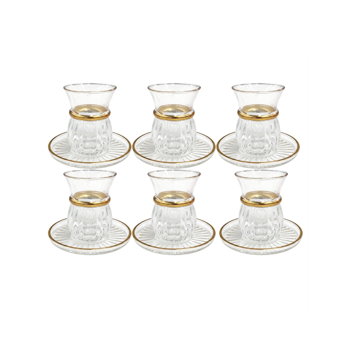 12 Piece Turkish Glass Set Clear & Gold