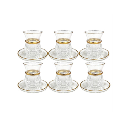 12 Piece Turkish Glass Set Clear & Gold