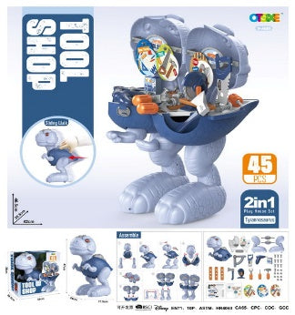 45 Piece 2-in-1 Dinosaur Tool Shop Play Set Grey