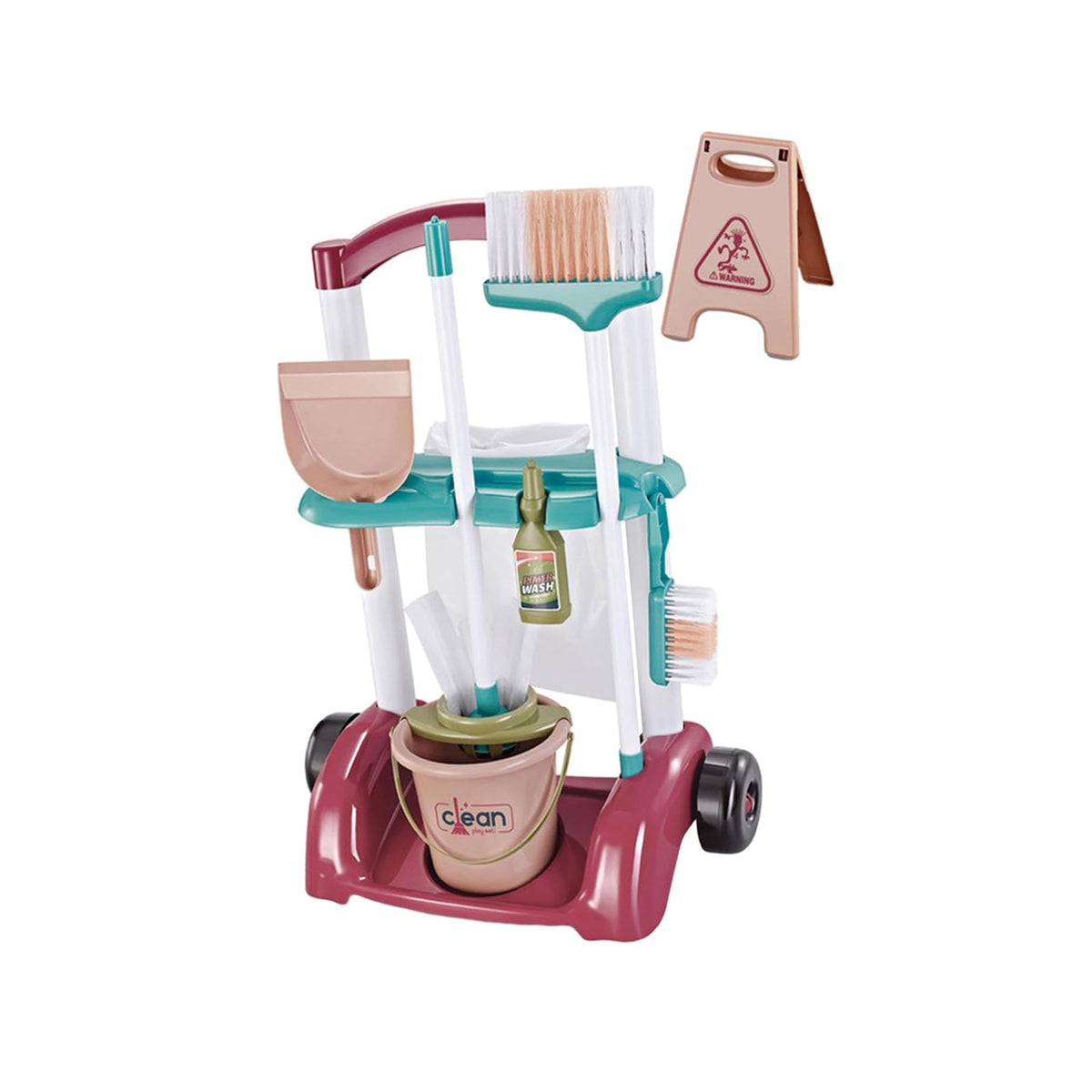 13 Piece Home Little Helper Cleaning Trolley Set Maroon