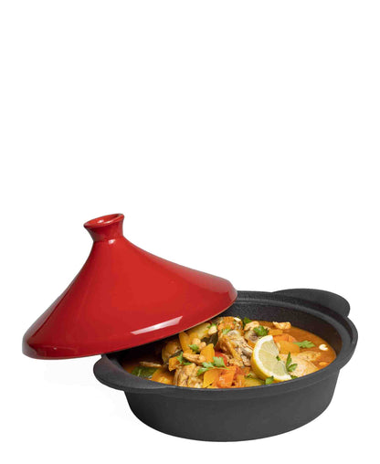 Regent Tagine Cast Iron Base With Red Lid - Black