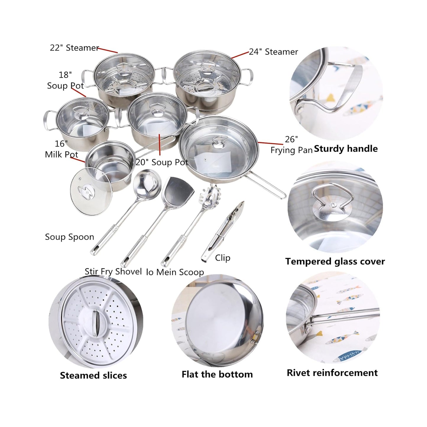 First Home Range 18 Piece Stainless Steel Pot Set Silver