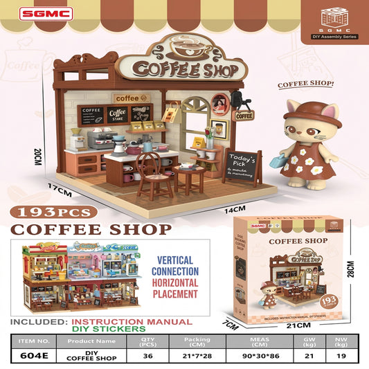 193 Piece DIY Coffee Shop Miniature Assembly Set Brown