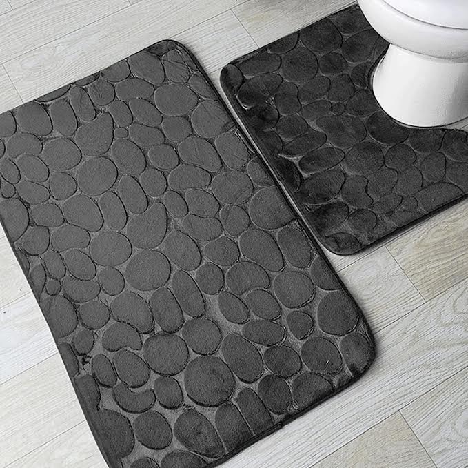 2 Piece Bathroom Rug Set Black