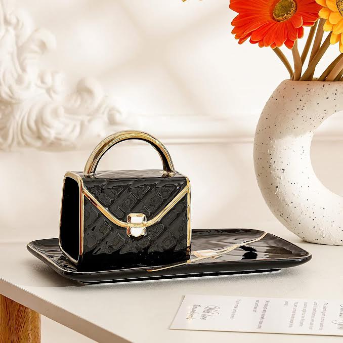 Handbag Shaped Cup & Saucer Set Black