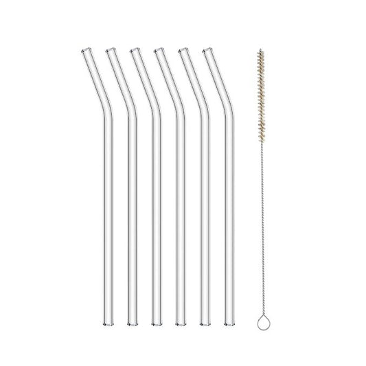 6 Piece Glass Straw Set Clear