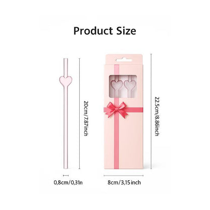 Reusable Glass Straws with Heart Design Pink