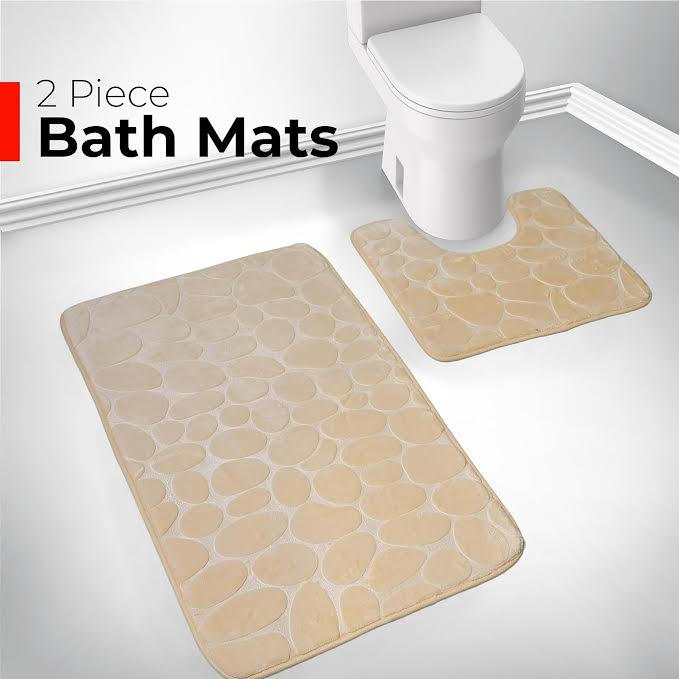 2 Piece Bathroom Rug Set Beige