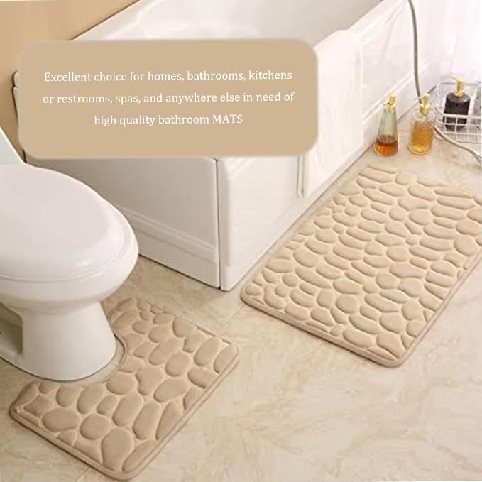 2 Piece Bathroom Rug Set Beige