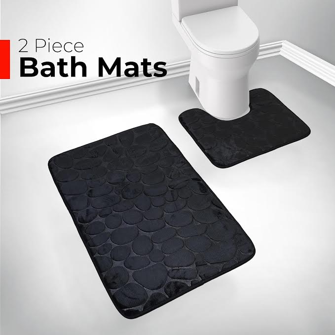 2 Piece Bathroom Rug Set Black
