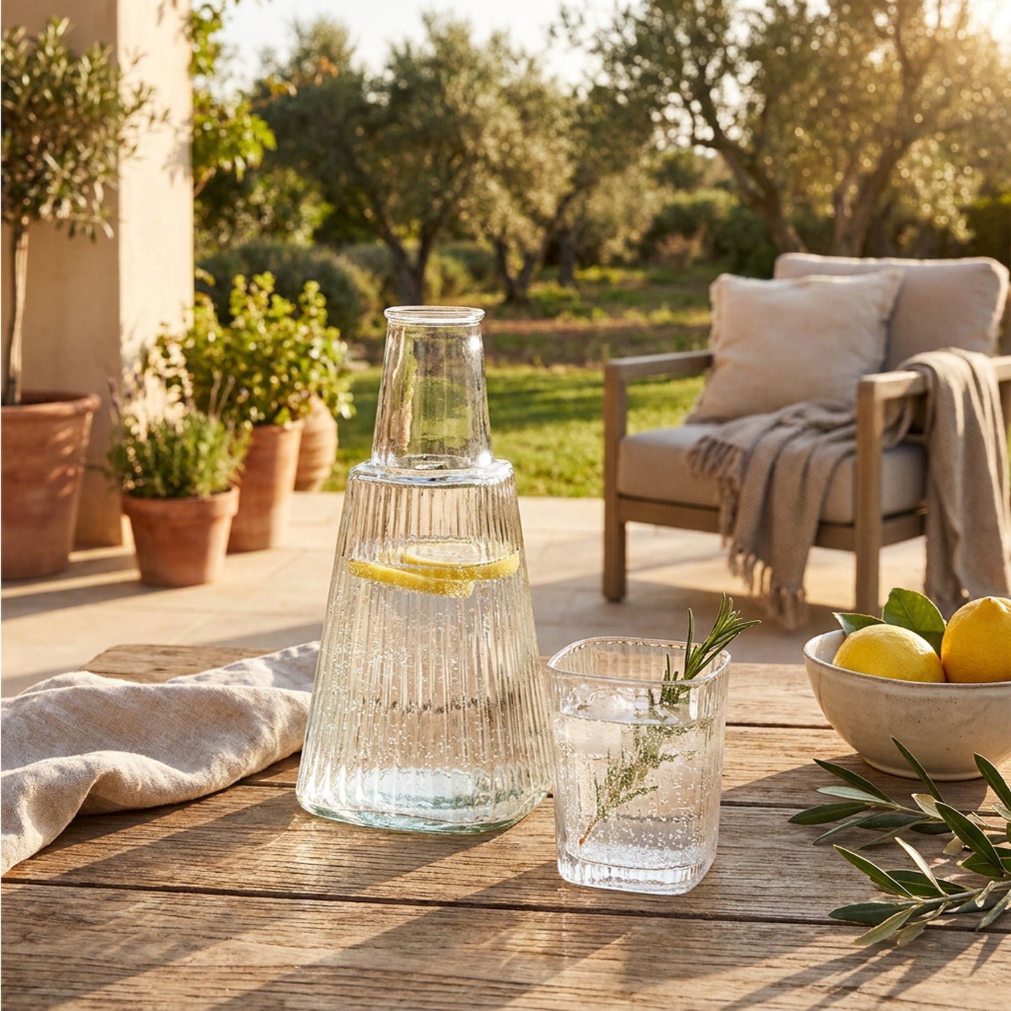 Ribbed Design Carafe & Tumbler Set Clear