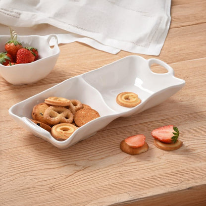 Kitchen Life 2 Division Ceramic Serving Bowl White