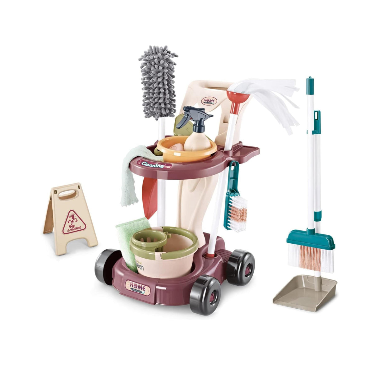 20 Piece Home Little Helper Cleaning Trolley Set Maroon