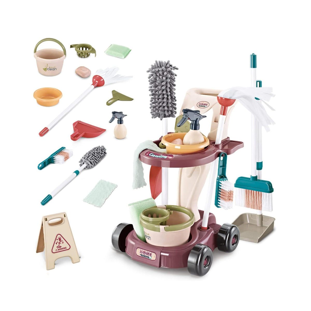 20 Piece Home Little Helper Cleaning Trolley Set Maroon