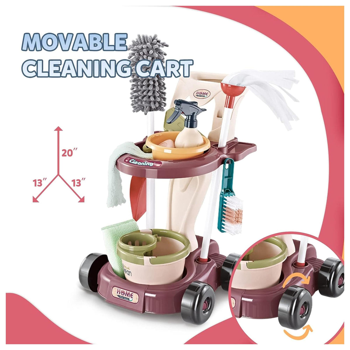 20 Piece Home Little Helper Cleaning Trolley Set Maroon