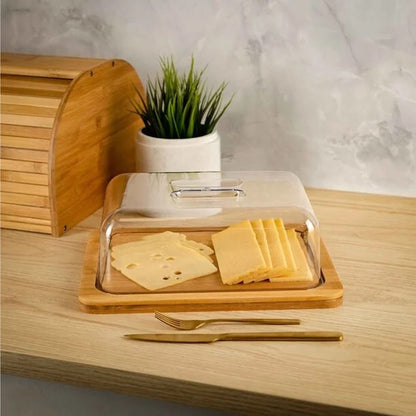 Excellent Houseware Bamboo Cheese Board with Acrylic Dome Clear & Brown