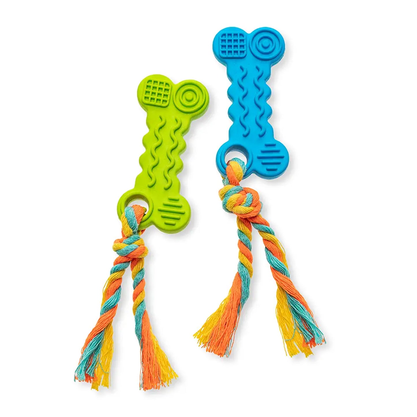 Nice Paws 2 Piece Pet Rope 'N Bone Mini Toy Set Blue & Green