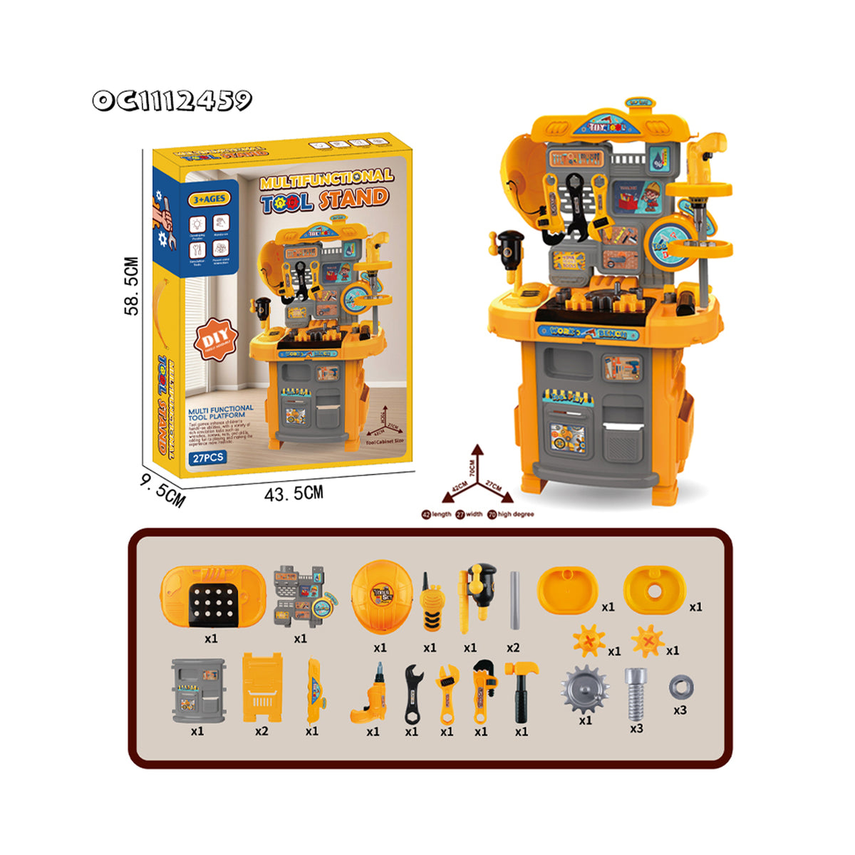 27 Piece Multifunctional Tool Stand Play Set Yellow