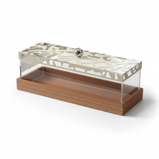 Calligraphy Design Large Wooden Dessert Server Cream