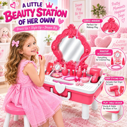 2 in 1 Beauty Table & Suitcase Set Pink