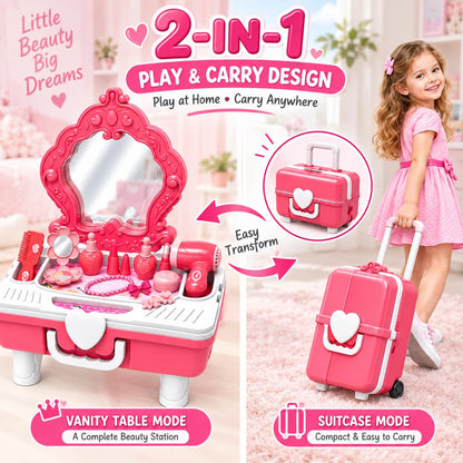 2 in 1 Beauty Table & Suitcase Set Pink
