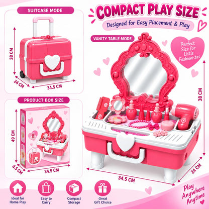2 in 1 Beauty Table & Suitcase Set Pink