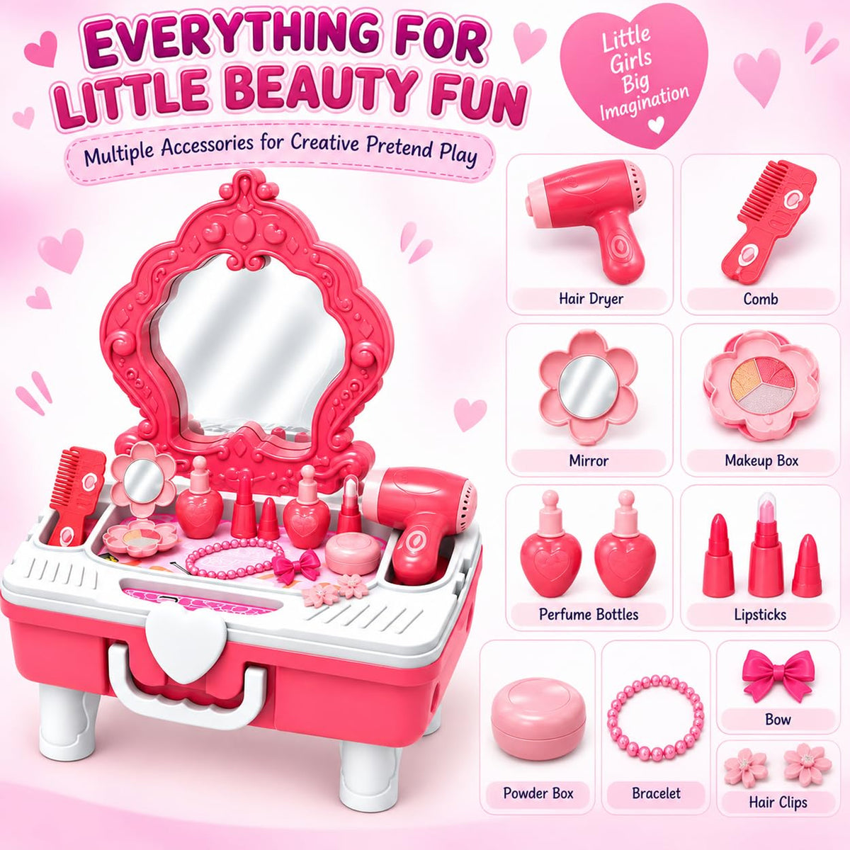 2 in 1 Beauty Table & Suitcase Set Pink