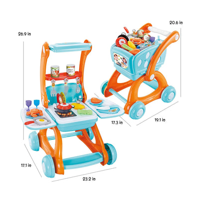 2-in-1 Shopping Trolley & Kitchen Play Set Blue