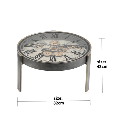 2 in 1 Vasco Map Moving Gears Side Table Floor Clock Silver