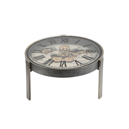 2 in 1 Vasco Map Moving Gears Side Table Floor Clock Silver