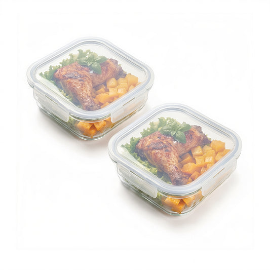CH 1200ml 2 Piece Square Glass Container Set Clear