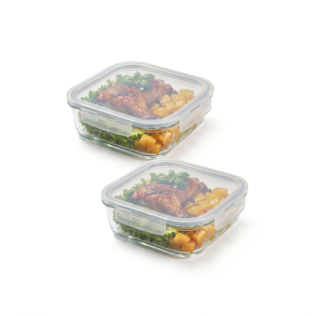 CH 1200ml 2 Piece Square Glass Container Set Clear