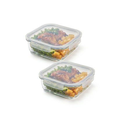 CH 1200ml 2 Piece Square Glass Container Set Clear