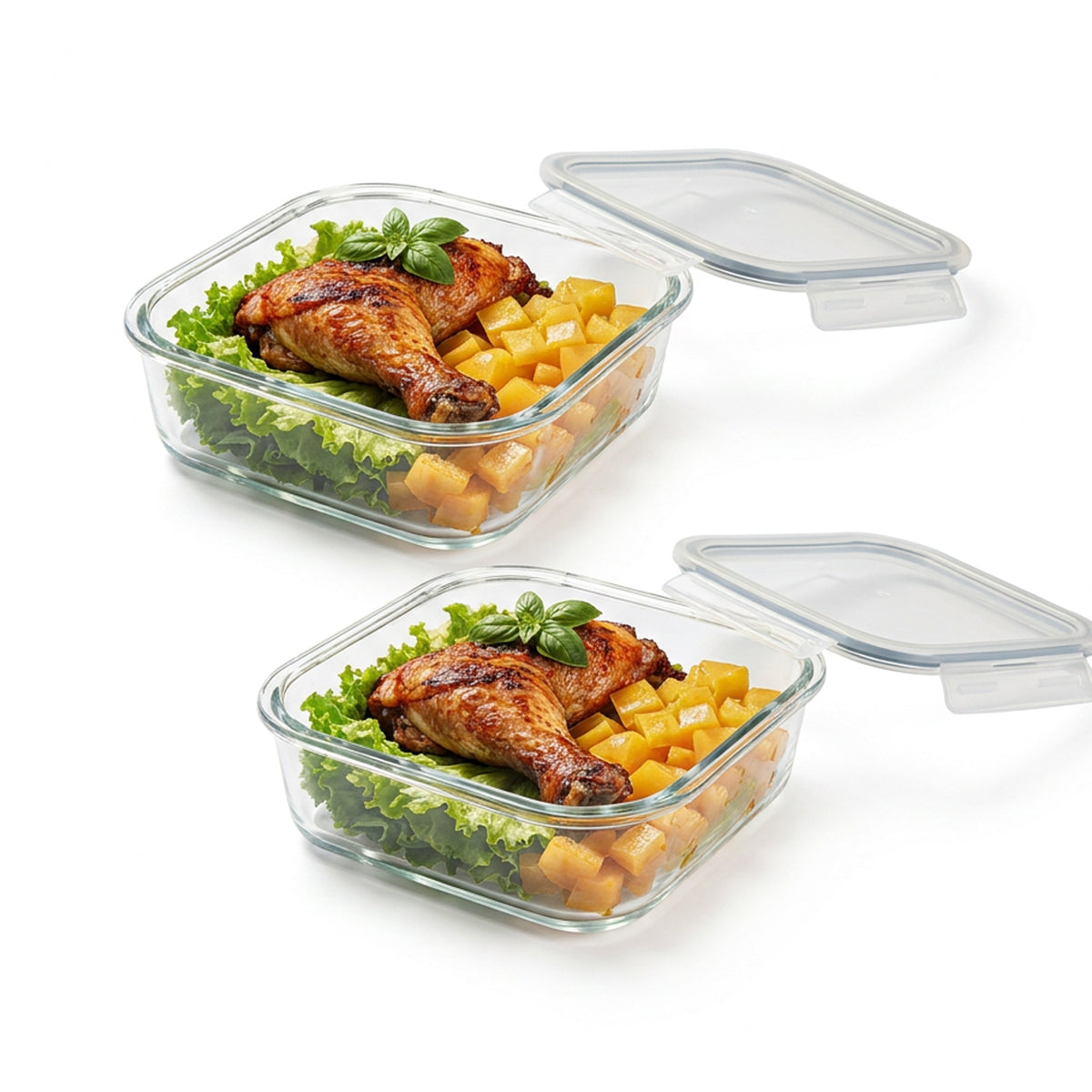 CH 1200ml 2 Piece Square Glass Container Set Clear