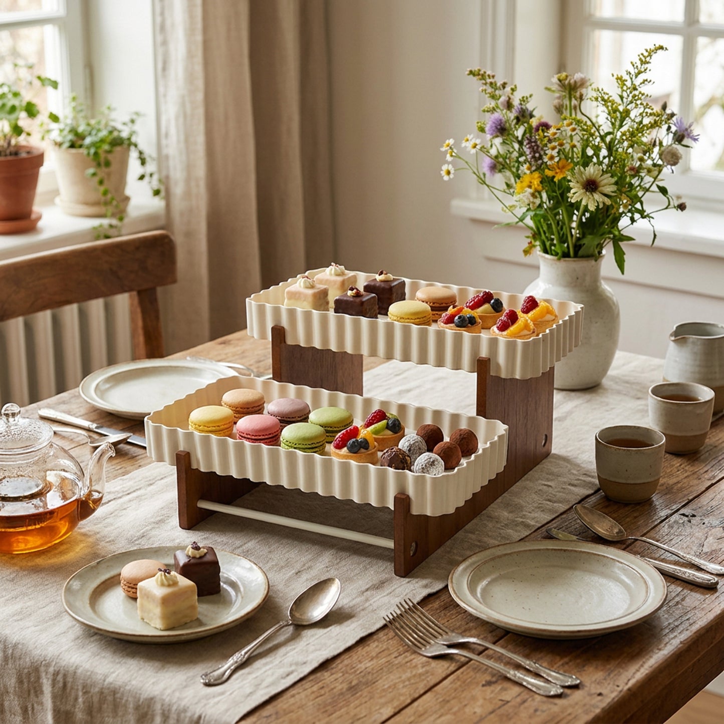 2 Tier Wooden Cake Stand Cream