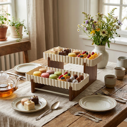 2 Tier Wooden Cake Stand Cream