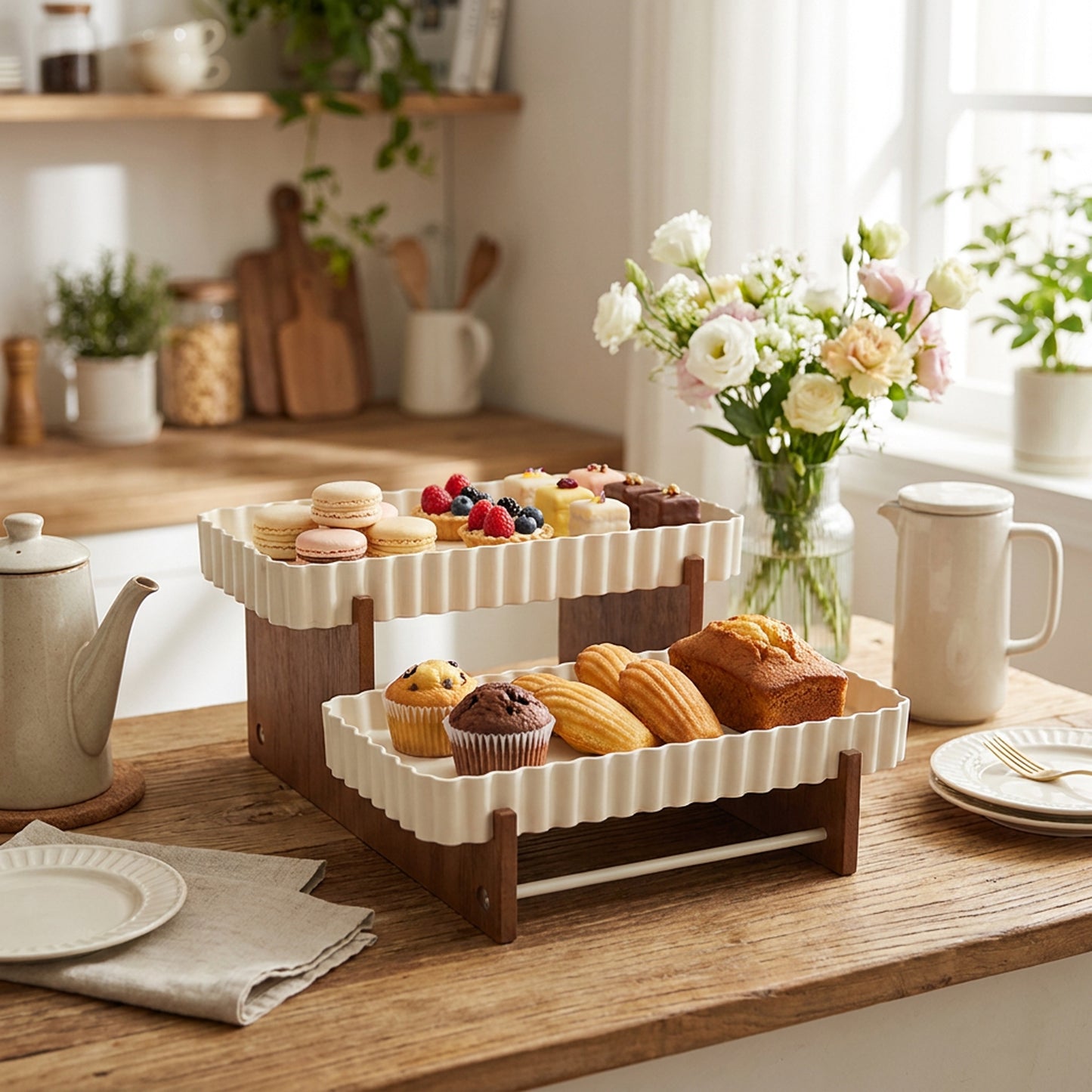 2 Tier Wooden Cake Stand Cream