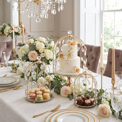 3 Piece Cage Design Dessert Server Set Gold
