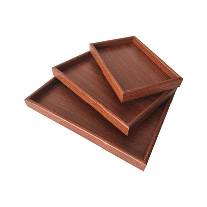 3 Piece Wooden Serving Tray Set Dark Brown