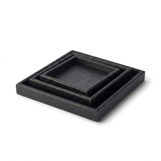 3 Piece Wooden Serving Tray Set Black