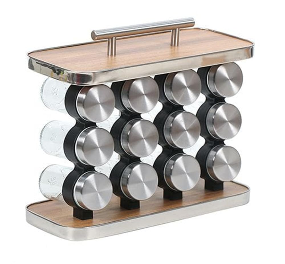 CH 12 Piece Spice Jar Wooden Rack Rectangular