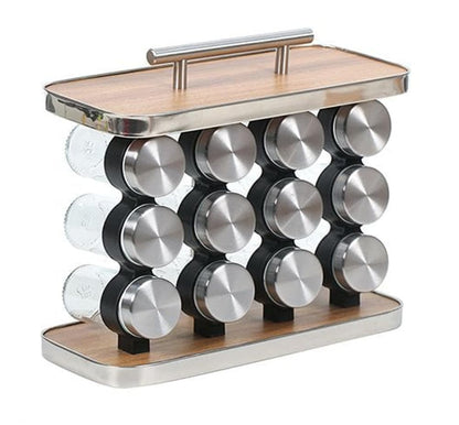 CH 12 Piece Spice Jar Wooden Rack Rectangular