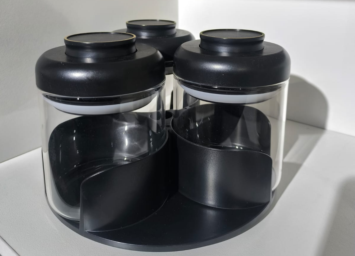 CH 3 Piece Glass Condiment Set with Rotating Rack Black - alternate view